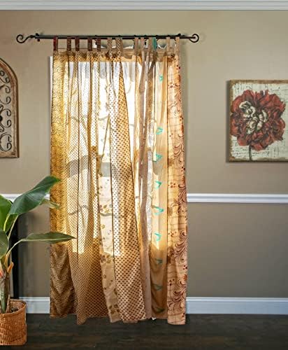 Assorted Hippie Colorful Curtains Light-Filtering – Boho Curtains, Bed Canopy Panel, Tapestry or Window Treatment Patchwork Beige Color (84 X 43 Inches)