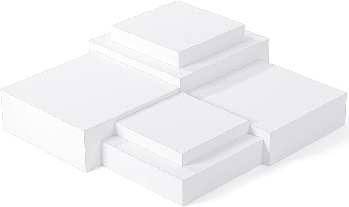 Geelin 6 Pack Acrylic Risers for Display Acrylic Cube Boxes Risers Display Stands with Hollow Bottoms Decorative Stand for Jewelry Candy Table Decor 6 Sizes(White,10 to 15 Inch,Square)