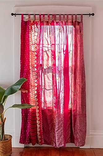 Assorted Hippie Colorful Curtains Light-Filtering – Boho Curtains, Bed Canopy Panel, Tapestry or Window Treatment Patchwork Red Color (84 X 43 Inches)
