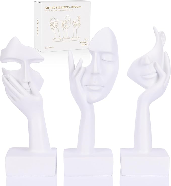3 Pcs Thinker Large Statue Set - White Art Abstract Home Accent Figurines for Living Room, Bedroom, Shelves, Office Desktop, Coffee Table Decor, Gift for Women (3 Pcs White, 9")