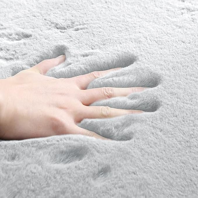 ORINOVA Grey Fluffy Faux Rabbit Washable Furry Fur Area Rugs for Bedroom Large Fuzzy Rug for Living Room Nursery Runner Rugs for Hallway 2x8 Rectangle Rug