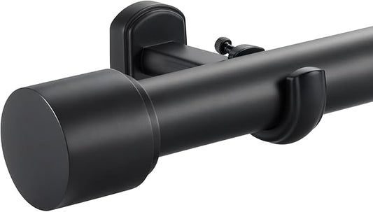 1 1/8 Inch Diameter Curtain Rods, 48-84” Telescoping Large Single Window Drapery Rod Heavy Duty With Adjustable Modern Brackets, Matte Black
