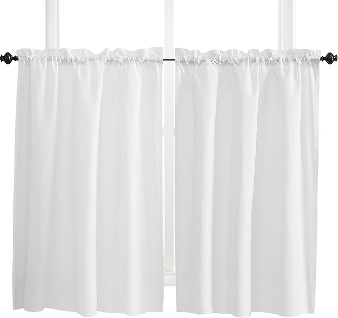 45 Inch Long Tier Curtains for Kitchen, Solid Color White Bathroom Window Curtains Rod Pocket Short Curtains Window Treatment Tiers for Living Room Farmhouse 2 Panels
