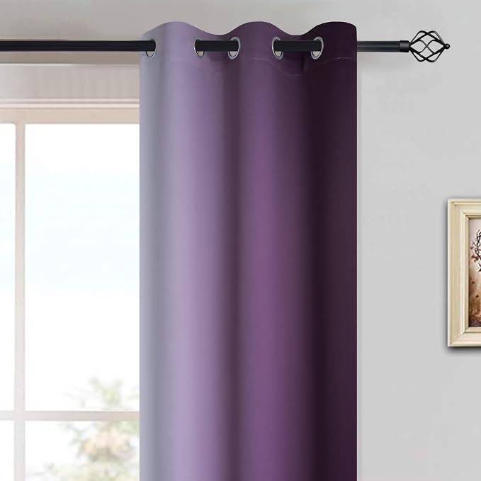 Yakamok Ombre Curtains Purple and Greyish White for Living Room,42Wx63L | Room Darkening Curtains 63,Thermal Insulated Gradient Color Drape,Light Blocking Grommet Window Curtains for Bedroom,2 Panels