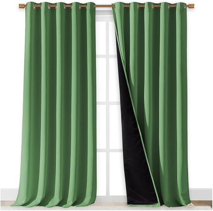 NICETOWN Total Shade Curtains and Draperies, Forest Green, Package of 2, 62 inches Wide x 95 inches, LongHeavy-Duty Full Light Shading Drapes with Black Liner Backing for Villa/Hall/Dorm Window