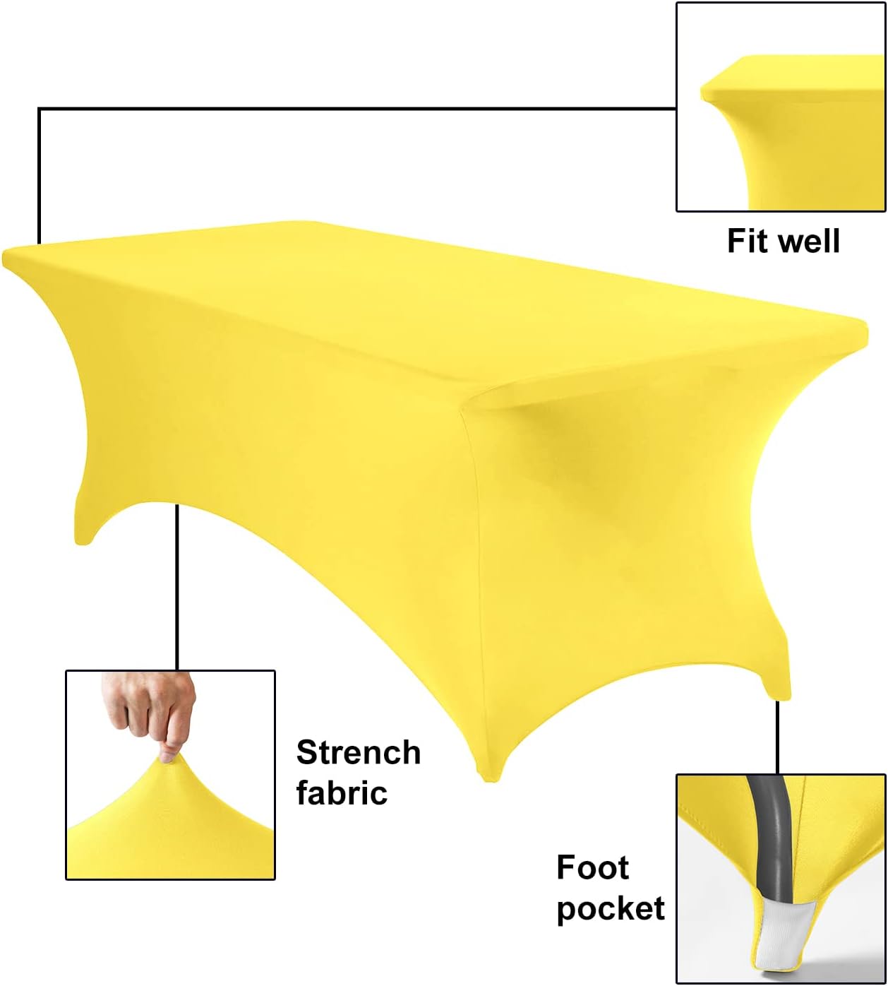 4Pack Spandex Waterproof Table Covers 8ft，Spandex 8ft Waterproof Table Cover for Party,Wedding, Banquet, and Events(Yellow)
