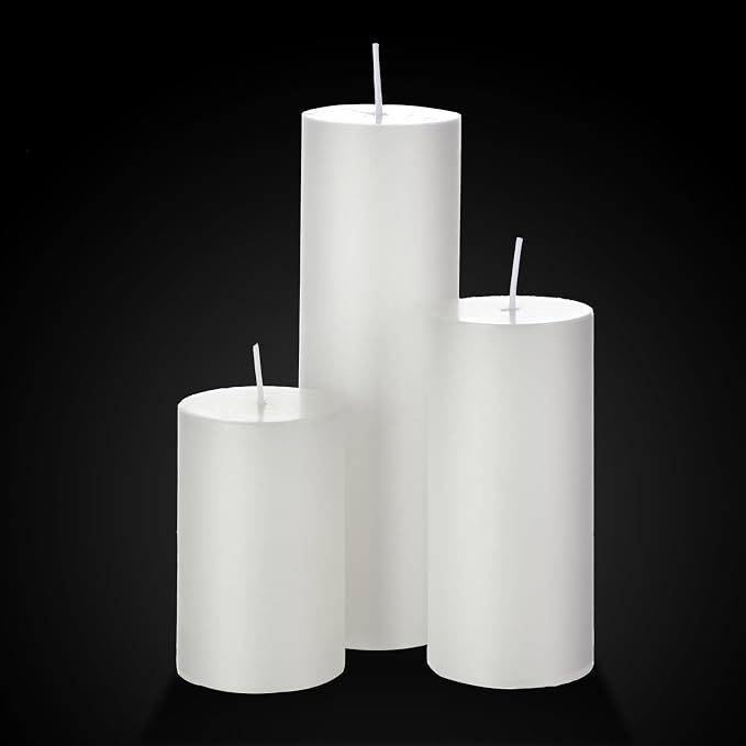 Shihanee Set of 3 Pillar Candles and 3 Glass Cylinder Candle Vases Holders Clear Pillar Jars for Wedding Centerpieces(3.4'' X 7, 9.8, 11.8,White)