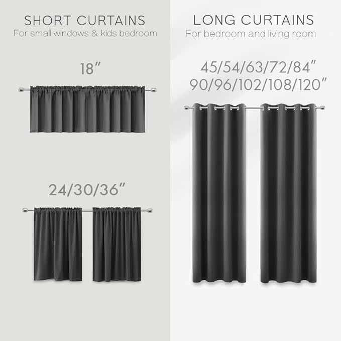 KOUFALL Short Black Out Curtains 54 Inch Long for Windows,Grommet Blackout Curtains 54 Inch Length 2 Panels Set