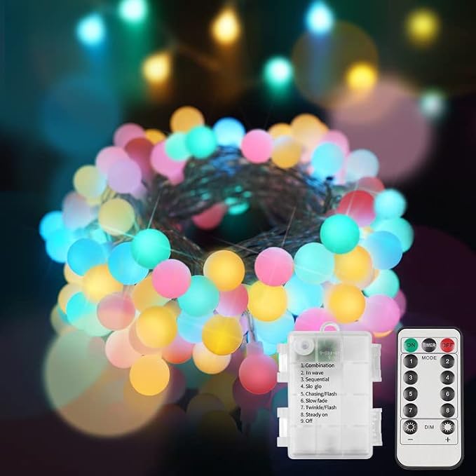 suddus 100LED Classroom Globe String Lights Battery Operated Pastel Color | 33FT Pastel Fairy Lights With Remote Timer, String Lights for Dorm, Classroom, Patio, Party, Indoor,Outdoor Decor
