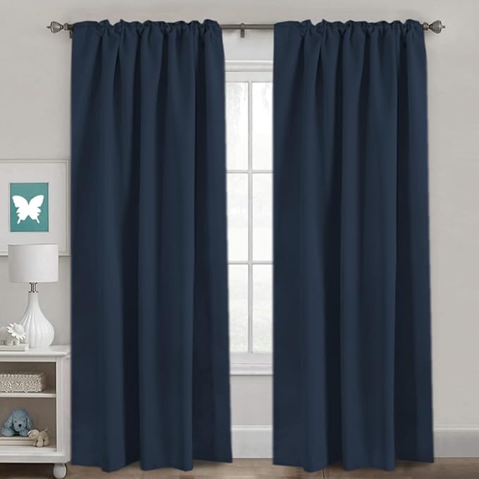 H.VERSAILTEX Blackout Curtains Thermal Insulated Window Treatment Panels Room Darkening Blackout Drapes for Living Room Back Tab/Rod Pocket Bedroom Draperies, 52 x 96 Inch, Navy Blue, 2 Panels