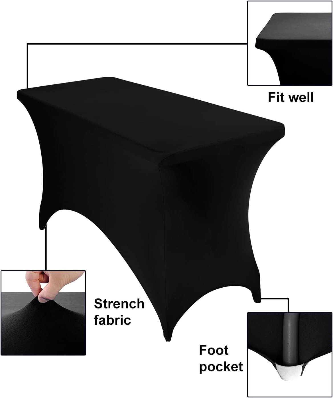 4Pack Spandex Waterproof Table Covers 4ft，Spandex 4ft Waterproof Table Cover for Party,Wedding, Banquet, and Events(Black)