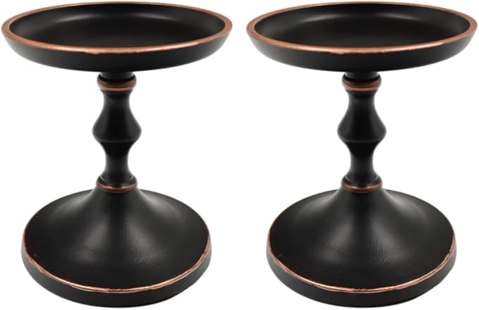 Hosley Aluminum Metal Decorative Pillar Candle Holder Antique Bronze Set of 2 for Candles or Display, 5” High - Ideal for Weddings, Parties, Events, Home Decor, Gifts, Elegant