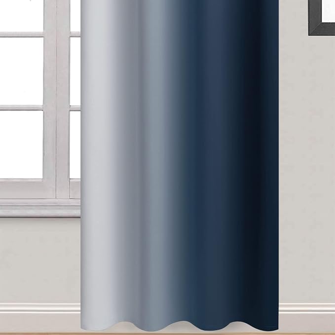 Yakamok Ombre Curtains Navy Blue and Greyish White for Living Room,52Wx84L | Room Darkening Curtains 84,Thermal Insulated Gradient Color Drape,Light Blocking Grommet Window Curtains for Bedroom,2 Panels
