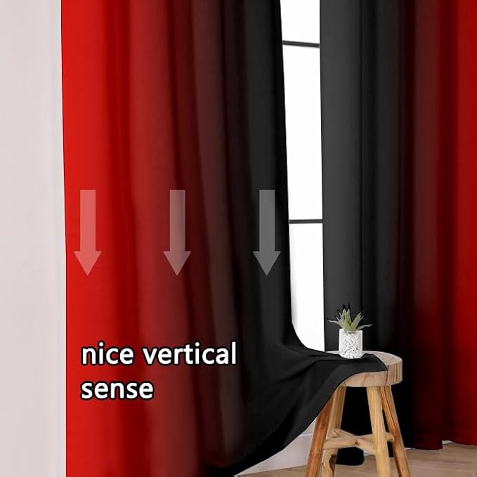 Abstract Ombre Curtains 63 inches Length for Living Room,Red and Black Light Filtering Window Curtain Rod Pocket Gradient Vintage Window Drapes for Bedroom Red Curtains,2 Panels,42 inches Wide
