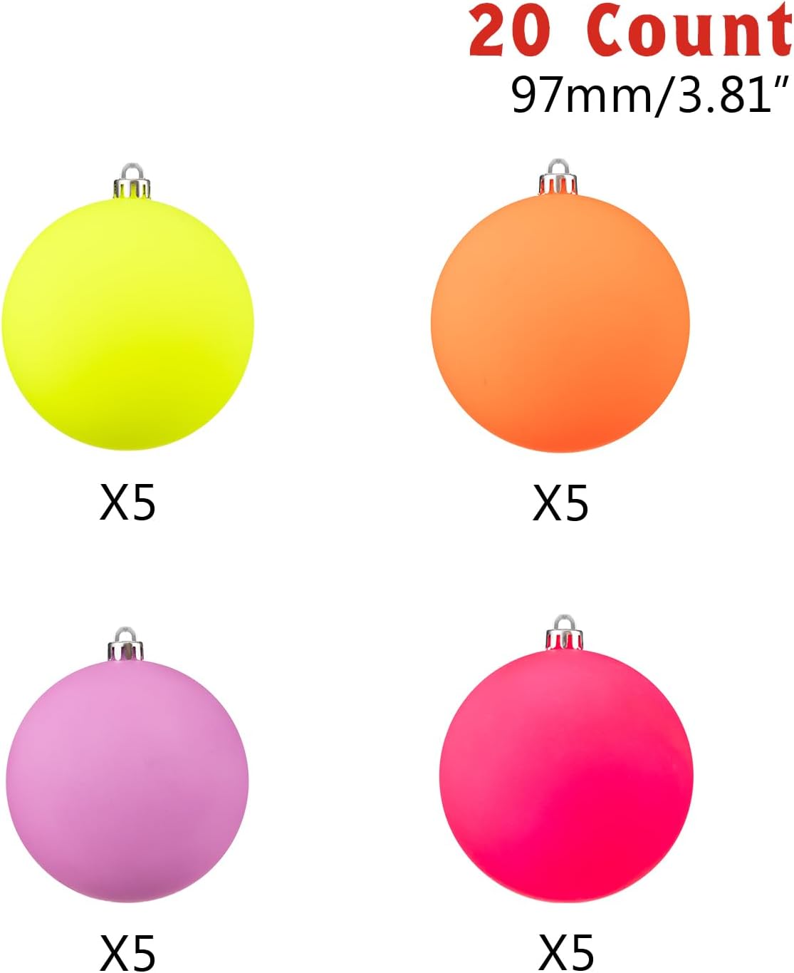 Every Day is Christmas 20ct Christmas Ornaments, Shatterproof Christmas Tree Ornaments Set, 92cm/3.6" Christmas Balls Decoration