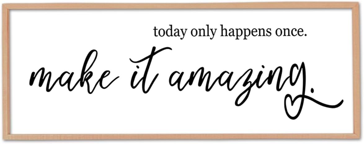 flowtorely Today Only Happens Once Make It Amazing Wall Decor 32"X12" Inspirational Quote Sign Large Vintage Wood Frame for Office Wall Hanging Art (Wood)