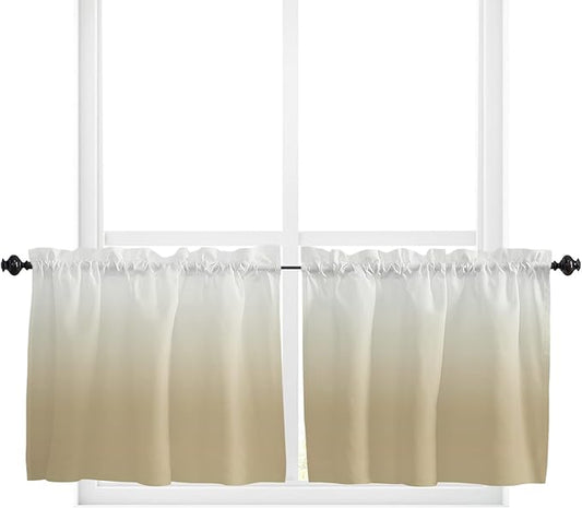 24 Inch Long Tier Curtains for Kitchen, Farm Yellow Gradient Bathroom Window Curtains Rod Pocket Short Curtains Window Treatment Tiers for Living Room Farmhouse 2 Panels