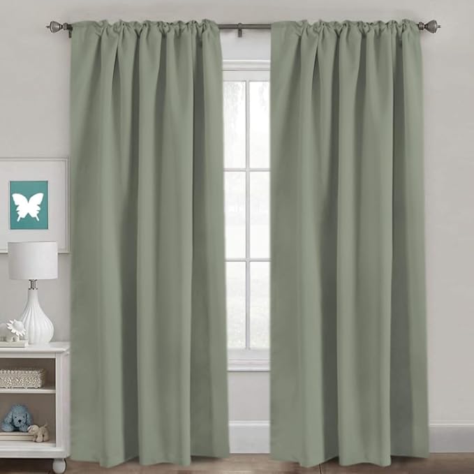 H.VERSAILTEX Blackout Curtains Thermal Insulated Window Treatment Panels Room Darkening Blackout Drapes for Living Room Back Tab/Rod Pocket Bedroom Draperies (2 Panels, Sea Grass, 52 x 96 Inch)