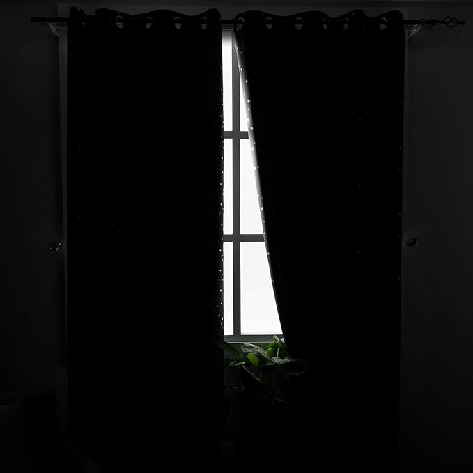 BGment Kids Room Curtains for Bedroom - Grommet Thermal Insulated Silver Star Print Room Darkening Curtains for Living Room, Set of 2 Panels, 38 x 54 Inch, Greyish White