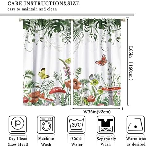 Red Mushroom Curtains,Boho Green Plant Butterfly Bee Wildflower Window Drapes,Summer Eucalyptus Leaf Tropical Vintage Window Treatment for Living Room Bedroom Cafe Kitchen 72x63in