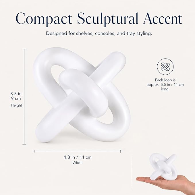 XMGZQ White Knot Decor for Coffee Table Book,Chain Link Decor for Bookshelf Entry Table TV Stand,Minimalist Knot Sculpture for Home Living Room,Object Decoracions para sala,adornos para sala Modernos