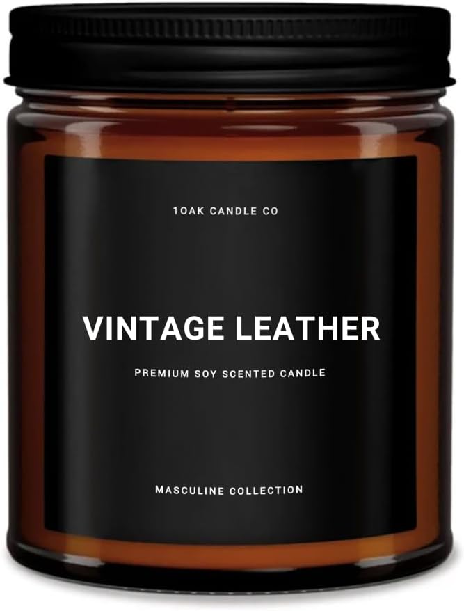 1OAK Scented Candles for Men (Vintage Leather) - Leather Candle- Masculine Decor - Long Burning Premium - Soy Wax (7oz.)