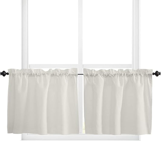 24 Inch Long Tier Curtains for Kitchen, Solid Color Beige Bathroom Window Curtains Rod Pocket Short Curtains Window Treatment Tiers for Living Room Farmhouse 2 Panels