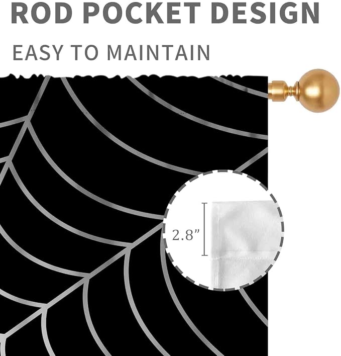 Super Hero Spider Curtains, Black Superhero Spider Web Boys Curtains for Kids Baby Room Living Room Bedroom Nursery Playroom Blackout Drapes 2 Panel Sets, 84"x84" Inch