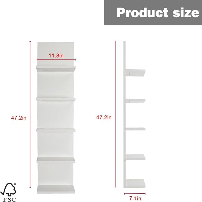 VIWODS 5-Tier Wall Shelf Unit with RGB Light, Floating Lack Shelf for Wall Storage, Wall Mounted Vertical Display Shelf for Bedroom Living Room Vanity, White