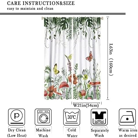 Red Mushroom Curtains,Boho Green Plant Butterfly Bee Wildflower Window Drapes,Summer Eucalyptus Leaf Tropical Vintage Window Treatment for Living Room Bedroom Cafe Kitchen 42x63in