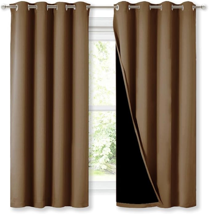 NICETOWN 100% Blackout Lined Curtains, Totally Darkness Drapes with Silver Grommet, Thermal Insulated Drapes for Master Bedroom (Gold Brown, 1 Pair, 52 inches Width x 63 inches Length Each Panel)