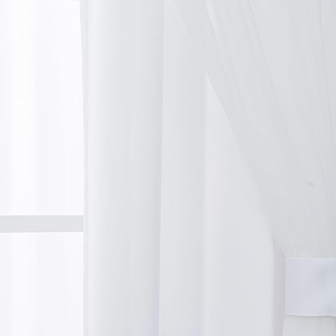 INLINAS Greyish White Blackout Curtains with Sheer Overlay - Grommet Top Thermal and Noise Reduction Panels for Bedroom and Living Room Light Blocking and Energy Saving, 52 x 84 Inches, Set of 2