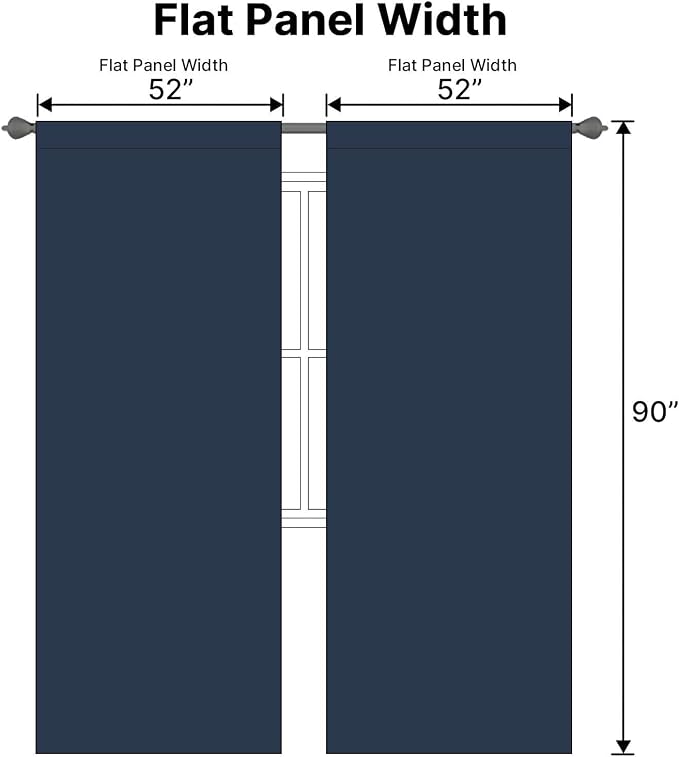 H.VERSAILTEX Back Tab Navy Blackout Curtains 90 Inch Long for Bedroom/Living, Rod Pocket Room Darkening Thermal Insulated Black Out Drapes, 52 x 90 Inch, Navy Blue, 2 Panels