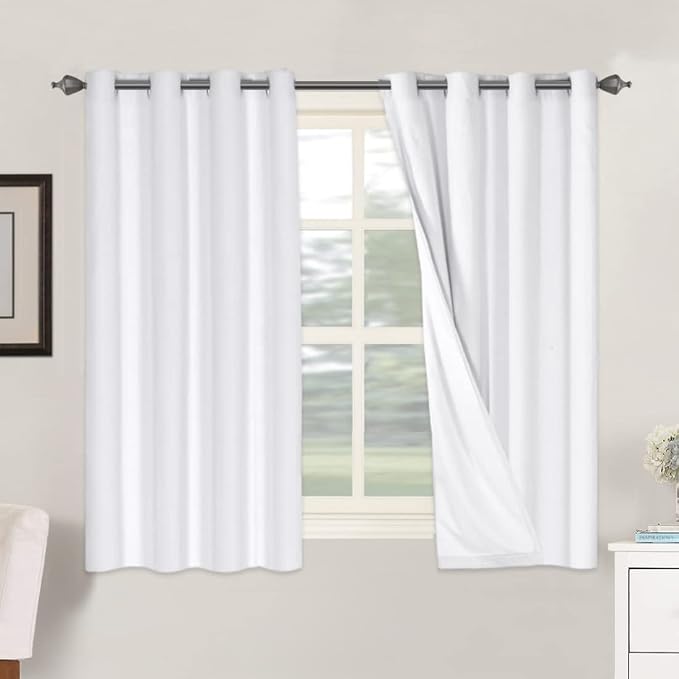 H.VERSAILTEX 100% Blackout Curtains for Bedroom Thermal Insulated Linen Textured Curtains Heat and Full Light Blocking Drapes Living Room Curtains 2 Panel Sets, 52x54 - Inch, White