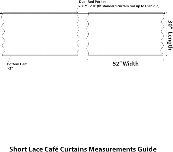 Kotile Short Lace Curtains 30 Inch Length 2 Panels Set, Country Floral Vintage White Lace Kitchen Curtains Over Blinds, Rod Pocket Privacy Sheer Lace Café Curtains for Small Windows, Each 52 x 30 Inch