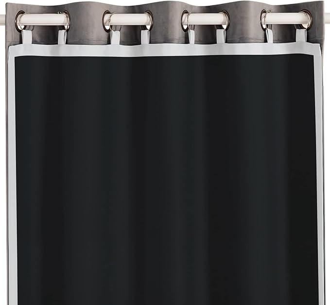 Melodieux 100% Blackout Curtain Liners for 84 Inches Long Sheers and Curtains, 2 Panels Set, Off White/Black, 50 by 80 Inch, Rings Included