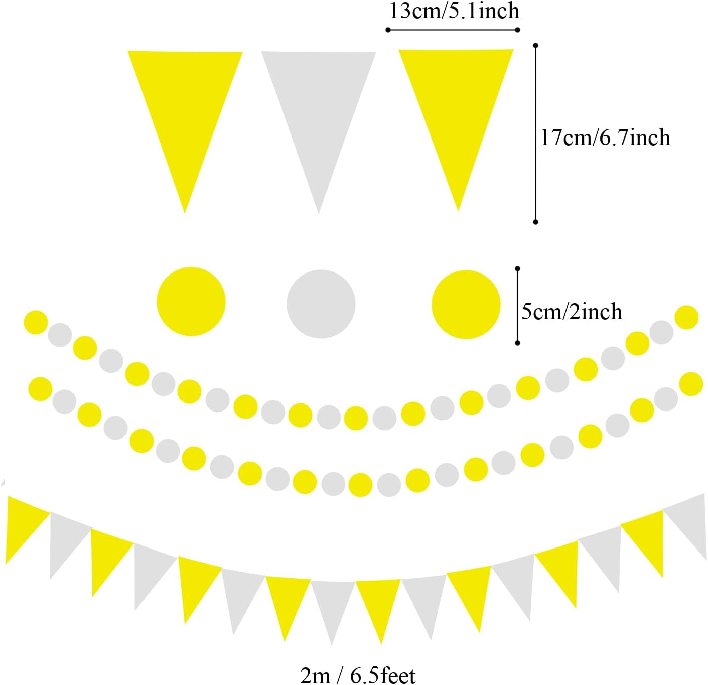 ZERODECO Party Decoration, 21 Pcs Yellow Hanging Paper Fans Pom Poms Flowers, Garlands String Polka Dot and Triangle Bunting Flags for Minnie Mouse Birthday Parties Baby Showers Wedding