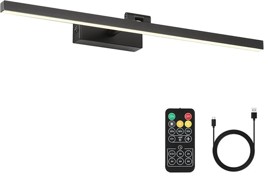 Joosenhouse Battery Operated Picture Light, Wireless Gallery Light with Remote Control and Timer Off, 10000mAh Rechargeable Painting Art Light, 23.23 Inch Dimmable Black Wall Sconce