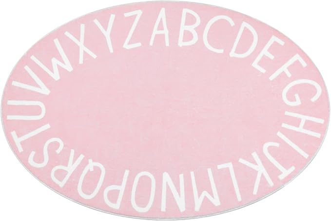 Topotdor Oval Kids Play Rug Alphabet Nursery Area Rug Extra Large Soft Crawling Play Mat for Children Toddlers Bedroom (47x70 inch, Pink)