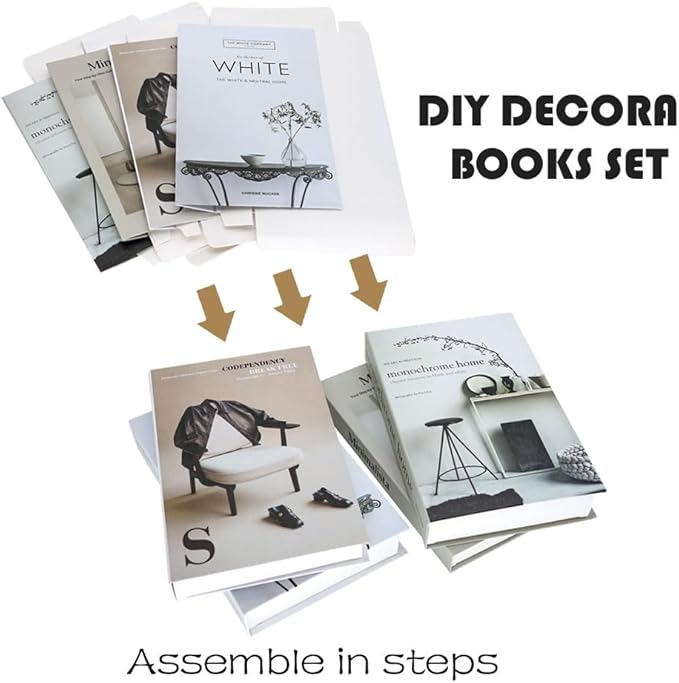 Decorative Books Set of 6 – Faux Books for Home Decor, Coffee Table Decor Books, Fake Books for Decoration, Bookshelf Styling & Living Room Decor, Stacked Book Decor