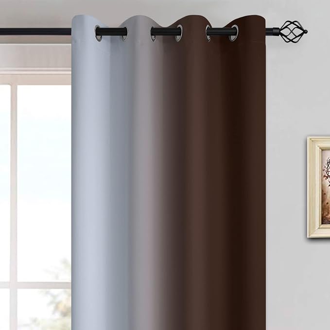 Yakamok Ombre Curtains Brown and Greyish White for Living Room,52Wx84L | Room Darkening Curtains 84,Thermal Insulated Gradient Color Drape,Light Blocking Grommet Window Curtains for Bedroom,2 Panels
