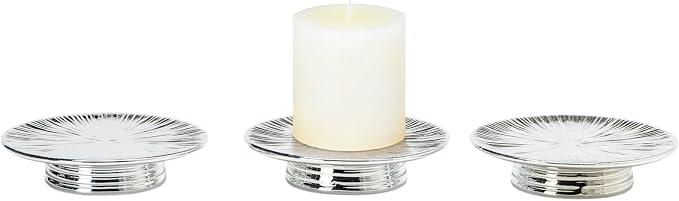 ADAVAS.Y&G Ceramic Silver Candle Plate Set, 3-Piece – Decorative Candle Holder Tray for Pillar Candles, Jewelry, Trinkets or Bathroom Counter – Elegant Silver Finish for Tabletop & Home Décor