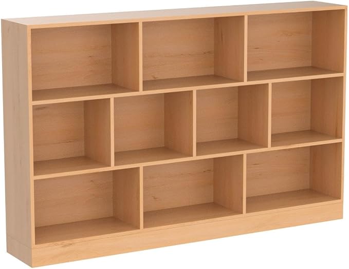 IOTXY Open Shelf Low Bookcase - Wooden 3-Tier Cube Bookshelf, Pear Yellow | MDF Material, Stable Raised Base, 10 Storage Cubby Display, Horizontal Short Shelf Unit, Scandinavian Minimalist Organizer