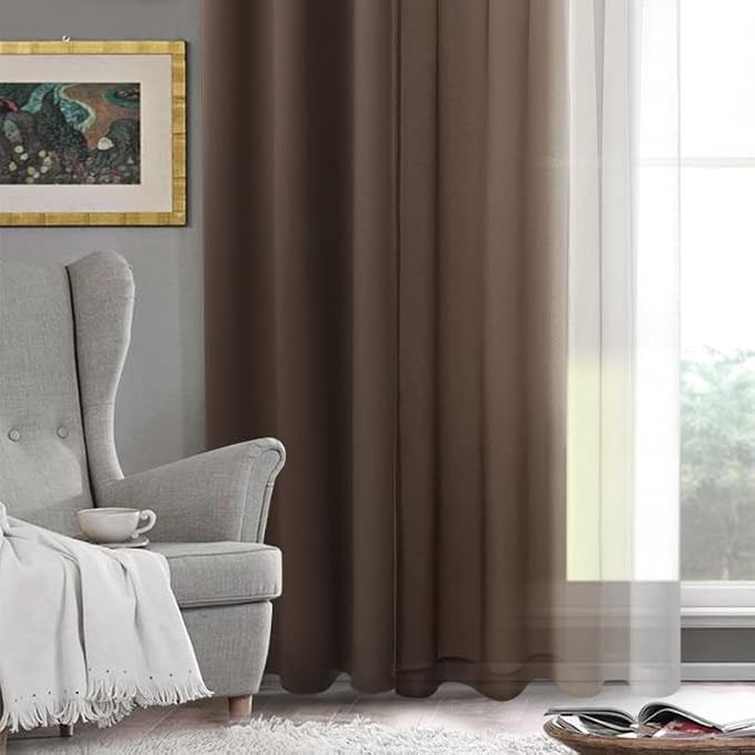DWCN Faux Linen Ombre Sheer Curtains - Gradient Semi Voile Curtains for Bedroom and Living Room, Set of 2 Grommet Top Window Curtain Panels, 42 x 54 Inches Long, Chocolate Brown