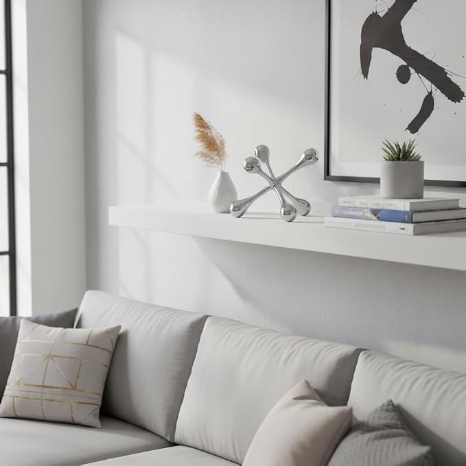 Cantillo Cast Aluminum Jack Sculpture – Modern Decorative Accent for Coffee Table, Bookshelf & Console – Mirror Polished Silver Finish – Contemporary Home Décor – Available in 3 Sizes