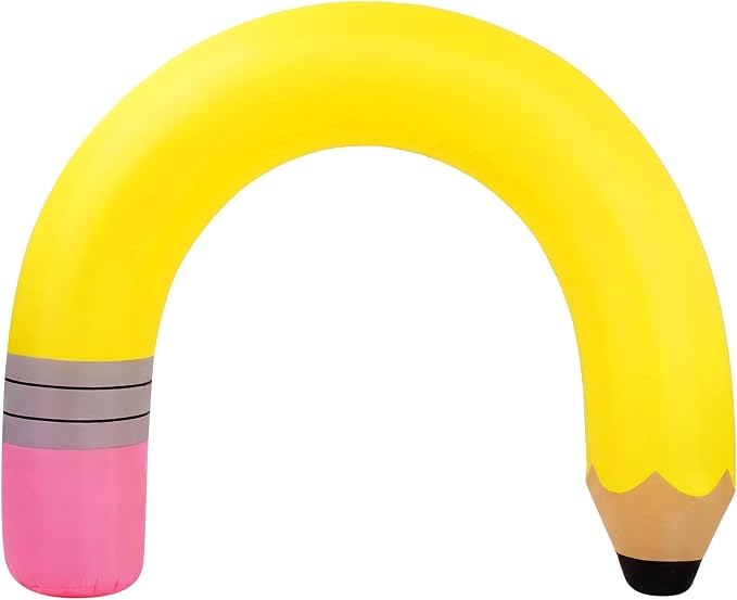 RattanView 8 ft Back to School Pencil Inflatable Arch Yard Decoration Kindergarten Inflatables Arch Preschool Large Yellow Pencil Blow up with LED Lights for Outdoor Lawn Garden Backdrop Photo Props