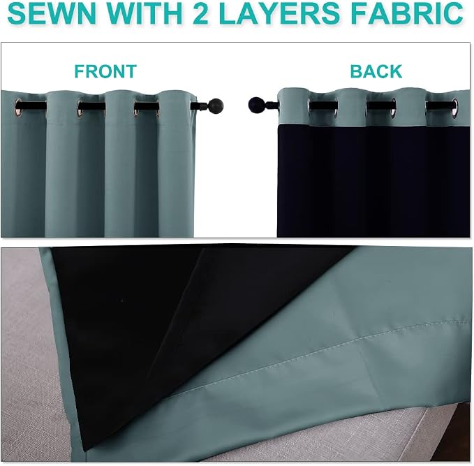 NICETOWN Full Shading Cold Blocking Curtains for Windows, Super Heavy-Duty Black Lined Blackout Curtains for Bedroom, Privacy Assured Window Treatment (Aqua, Pack of 2, 62 inches W x 95 inches L)