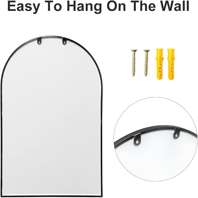 Arch Wall Mirror Mounted Decorative, 30"x42", Arched Window Pane Mirror for Wall-Mounted for Entryway, Bathroom Vanity, Living Room or Bedroom, Iron Frame, Black