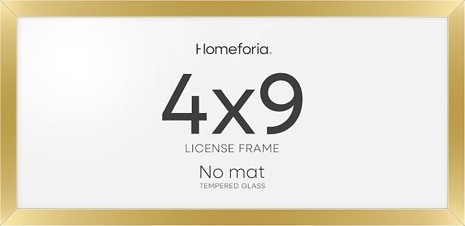 Homeforia 4x9 Business License Frame Gold, High End Metal 4 x 9 Gold Certificate Frame with Real Glass, 9x4 Document Frames for Wall or Tabletop, 4by9 Picture Frame, Tempered Glass, Wall Kit, Set of 2