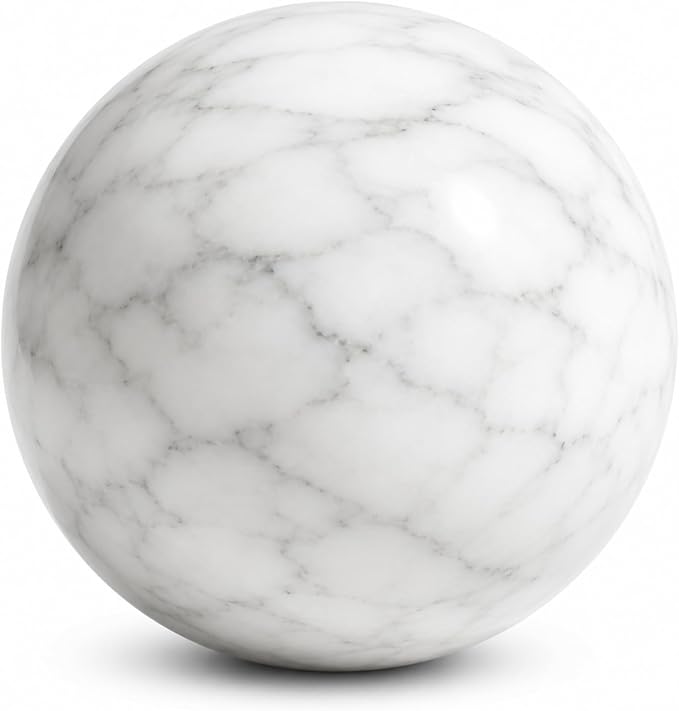 White Marble Decorative Sphere, 12cm Natural Stone Orb | 4.72 in Solid Stone Accent Ball for Console Table, Coffee Table Centerpiece and Entryway Decor